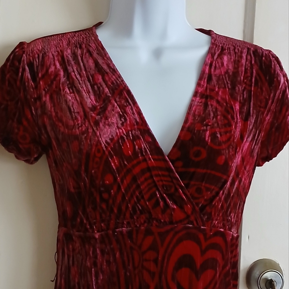 Vintage Red Velvet Maxi Dress Silk Blend Whimsigoth Burnout - Picture 4 of 15